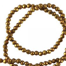 Faceted glass beads 2mm round Antique gold metallic-pearl shine coating